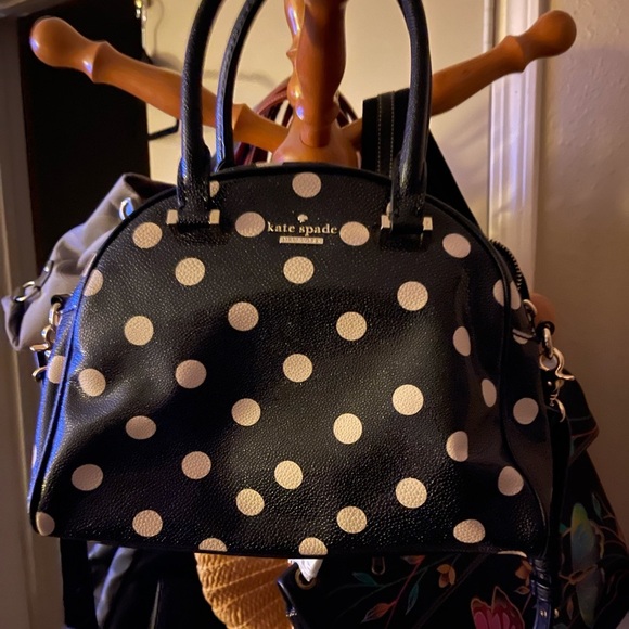 kate spade Handbags - Kate Spade Black and Cream Polka Dot Handbag with handles & Removeable Longstrap